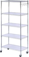 5-Shelf Wire Shelving Kit with Casters and Shelf Liners, 36w X 18d X 72h, Silver