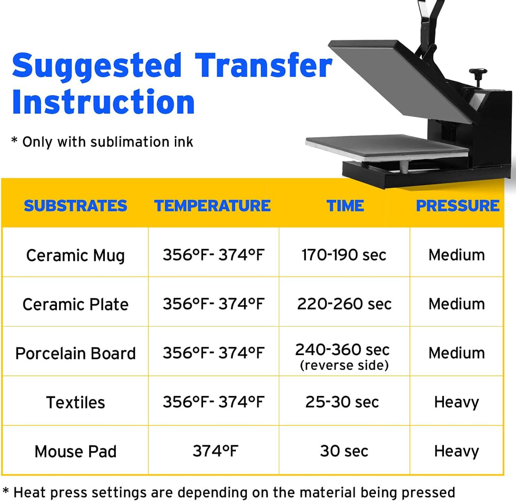 Sublimation Paper - Heat Transfer Paper 100 Sheets 8.3" x 11.7" for Any Epson HP Canon Sawgrass Inkjet Printer with