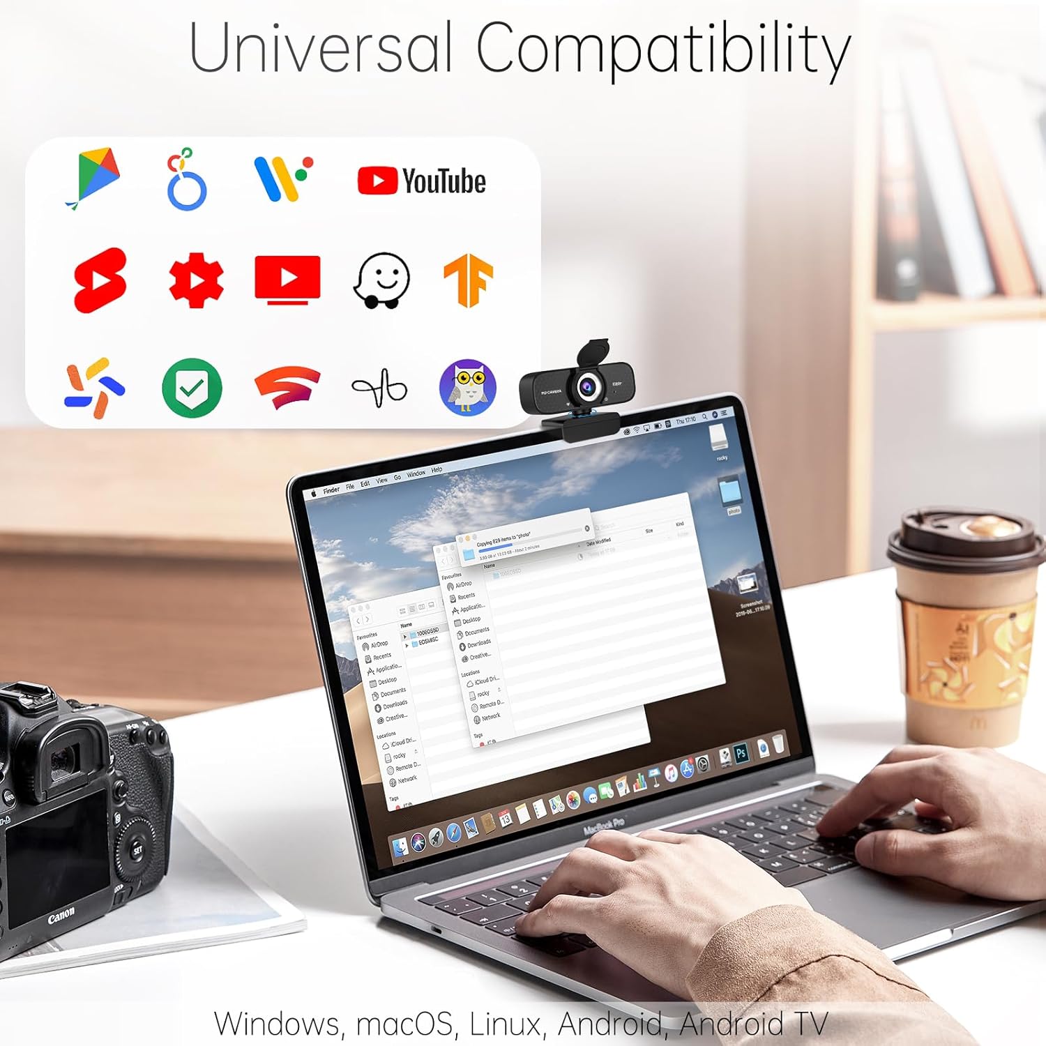 1080P HD Webcam with Noise-Canceling Mic, Auto Light Correction, Privacy Cover and Wide Angle Lens, Plug & Play USB