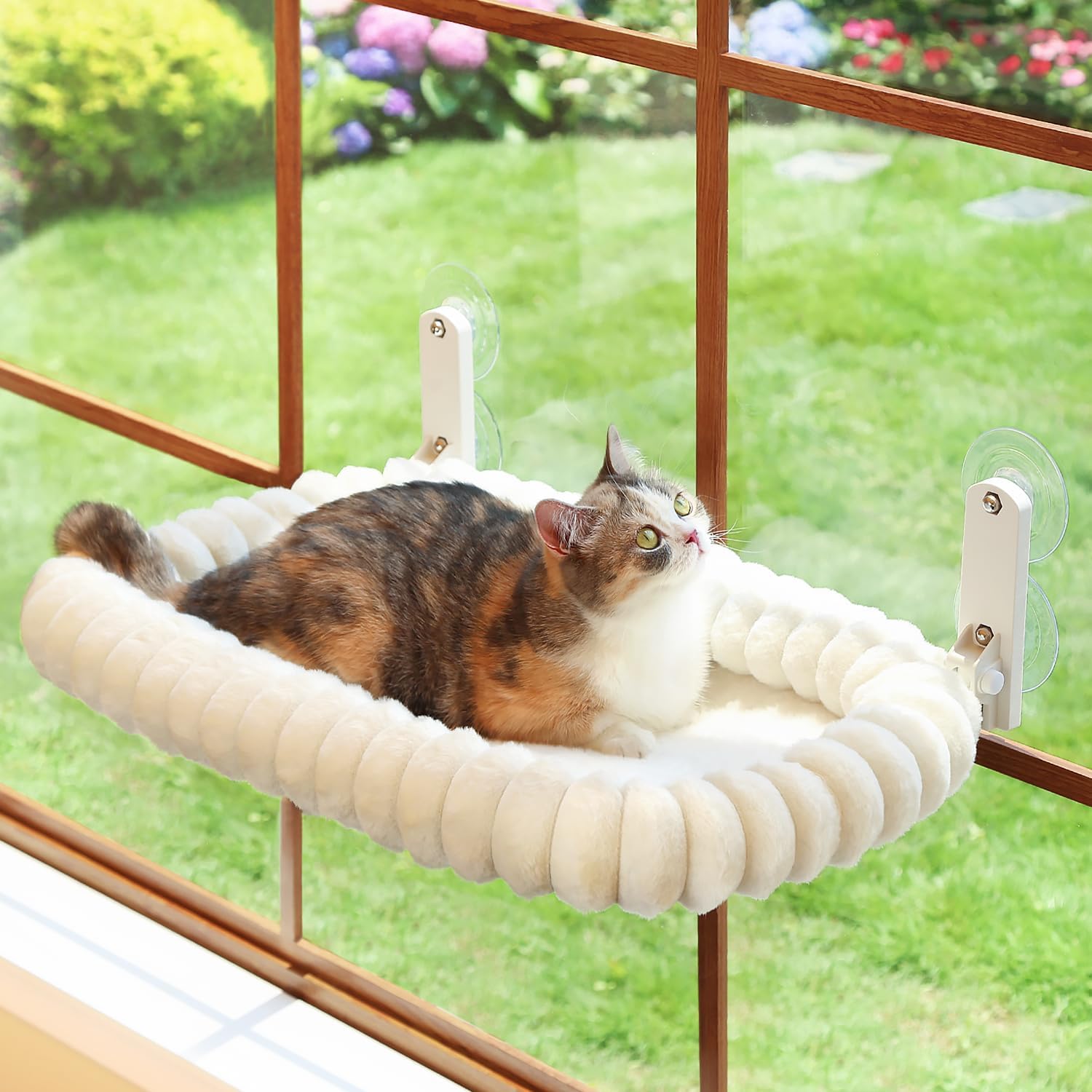 SnugCloud Foldable Cat Window Perch - Cordless, Ultra Soft Machine Washable Bed with 4-Sided Bolster, Metal Frame