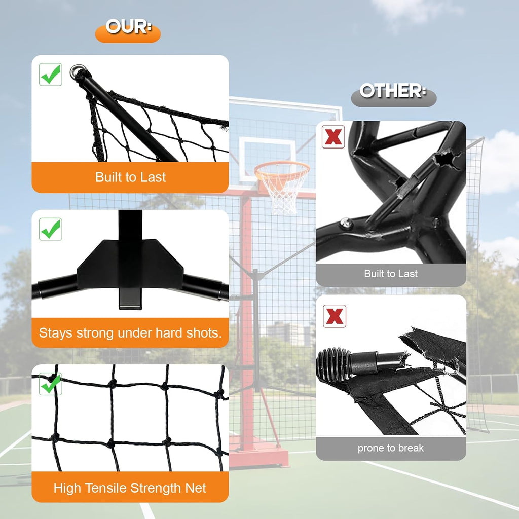 Basketball Rebounder Net, Heavy-Duty Steel Frame Basketball Return Net Catcher Backstop Nets Basketball Return