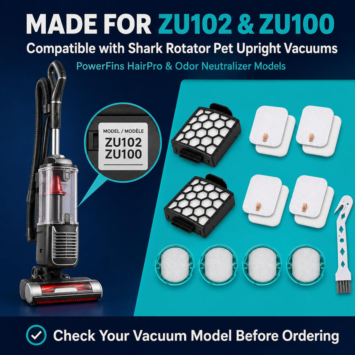 Replacement Filter Kit for Shark ZU100/ZU102 Rotator Pet Upright Vacuum