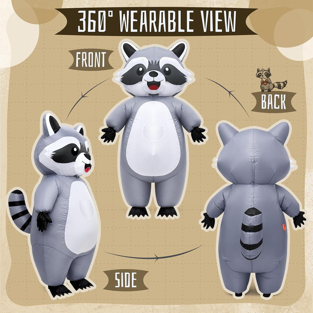 Inflatable Raccoon Costume Adult, Blow up Costume for Halloween | Fits 5'2" to 6'3", Full Body Adorable Inflatable