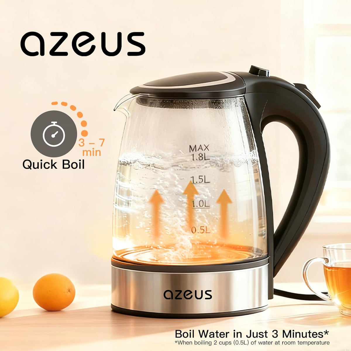 Electric Kettle 1500W Tea Kettle, 1.8L Large Capacity with Auto Shut-Off and Boil-Dry Protection, BPA-Free