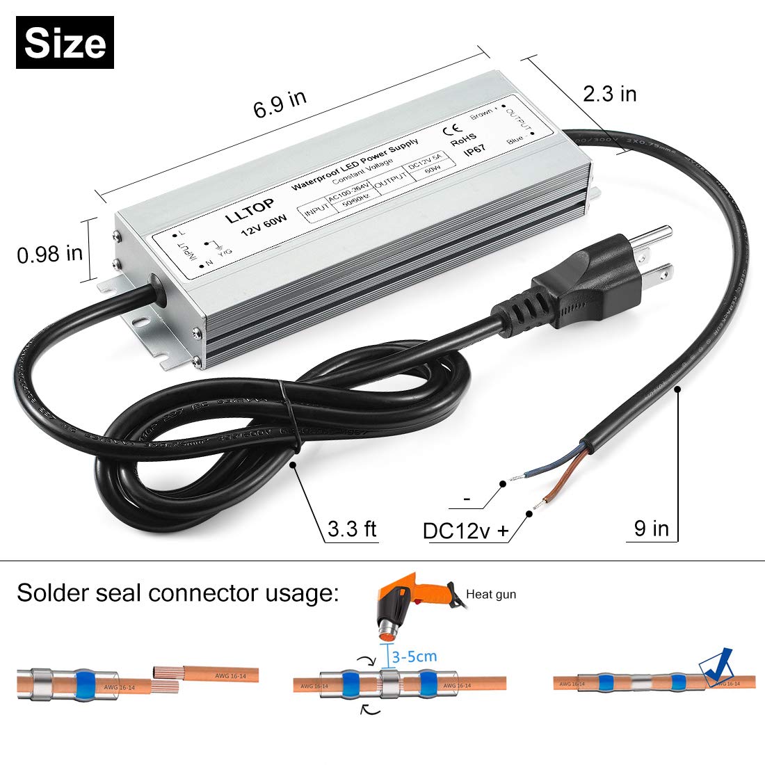 12V DC LED Driver Waterproof IP67 Power Supply 60W 5A