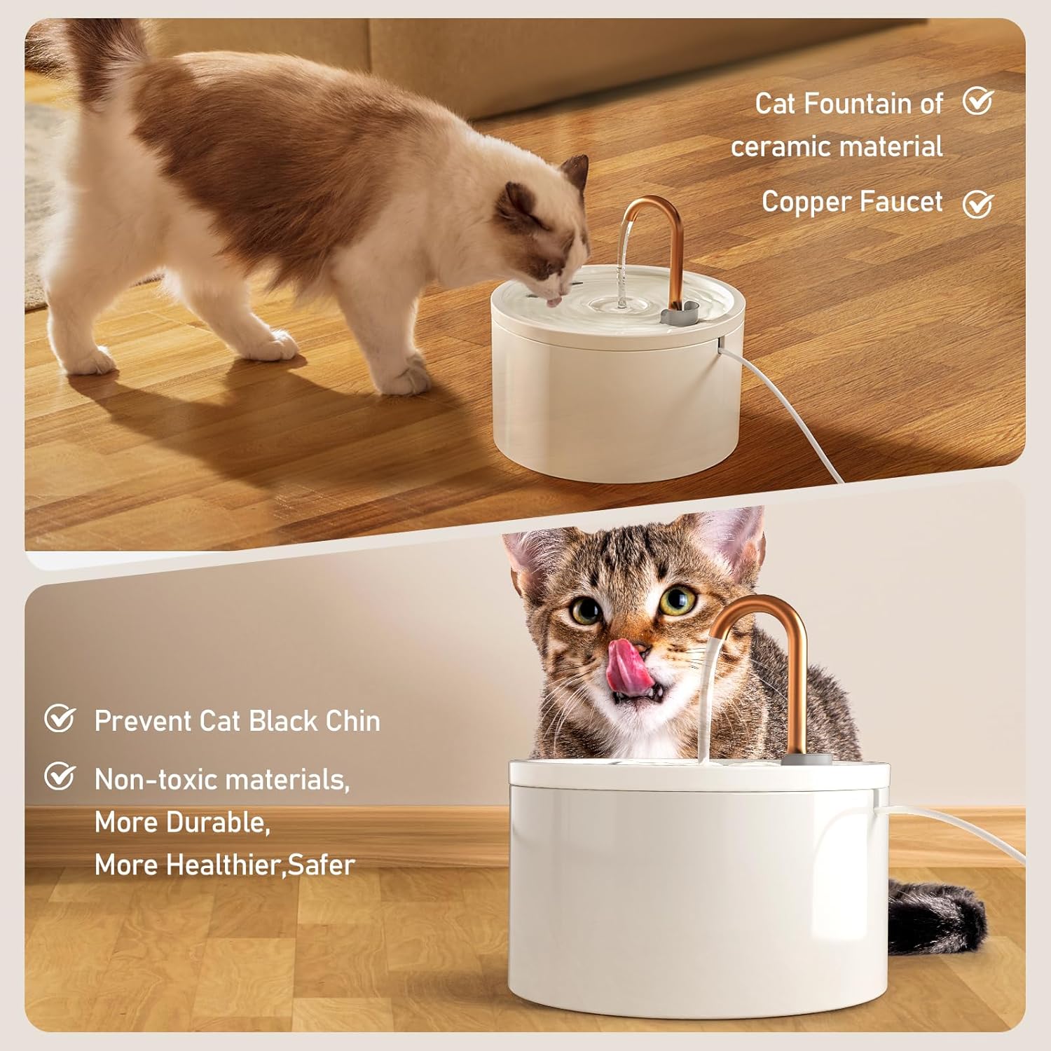 Ceramic Cat Water Fountain, 2.1L/71oz Ceramic Cat Fountain, Automatic Ceramic Water Fountain for Cats, Pet Water