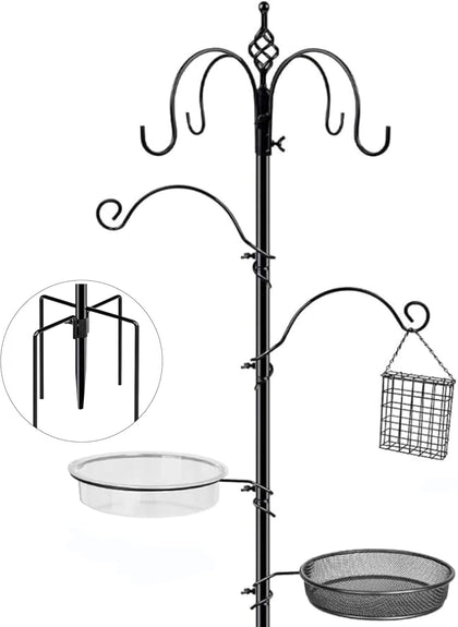 Bird Feeding Station, 90.55in 6-Hook Wild Bird Feeder Stand Pole with Water & Mesh Tray Humming Bird Feeders for