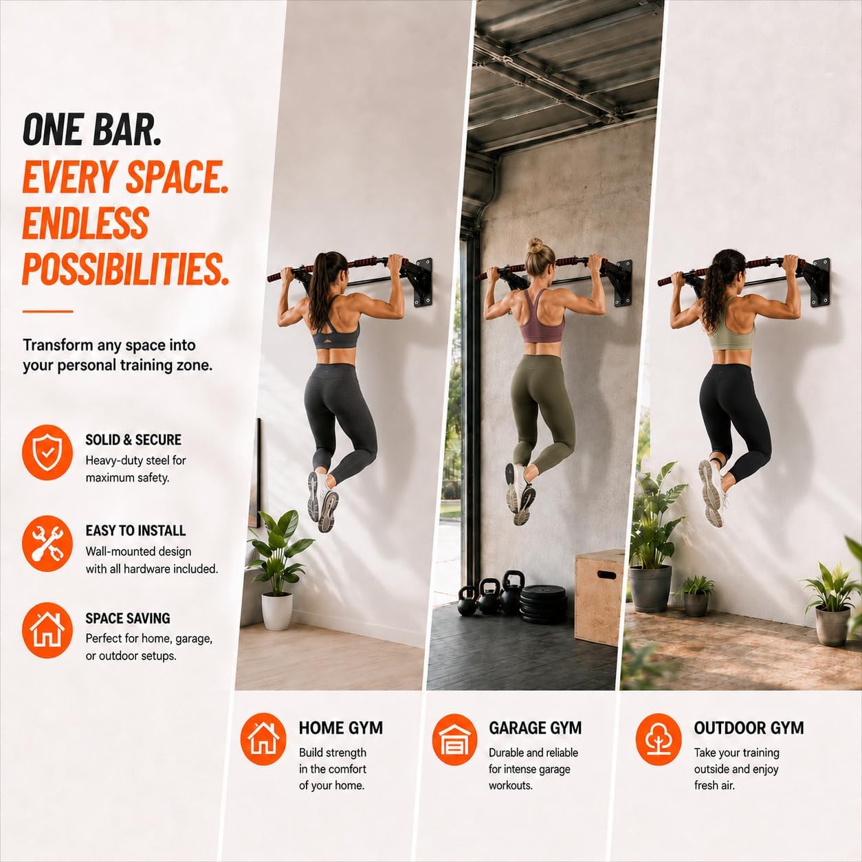 Wall Mounted Pull Up Bar, 500 LBS Heavy Duty Chin Up Bar for Home Gym | 500 LB Steel Frame Zero Wobble Triangle