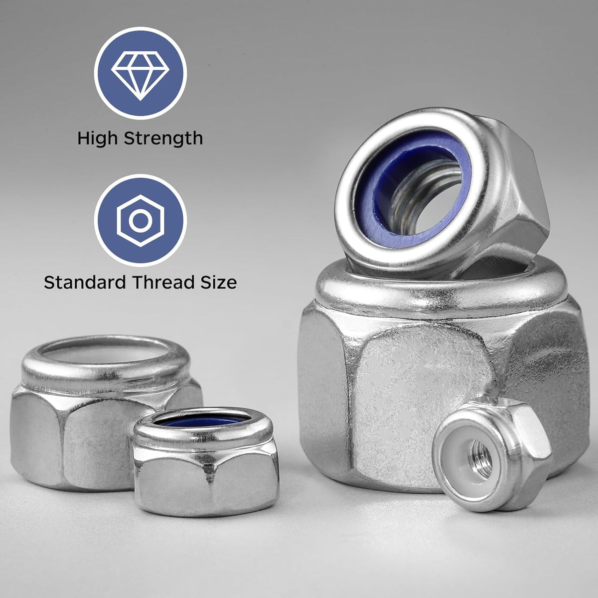 20Pcs 3/8-16 Lock Nuts, Nylon Insert Locknuts 304 Stainless Steel 18-8 SS Self-Locking Nuts, Coarse Thread Hex Nylock Nut