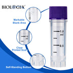 1.0ml Cryovials, 500Pcs Cryotubes with Side Barcode, Sterilisation Vials with External Thread, Sample Tubes with