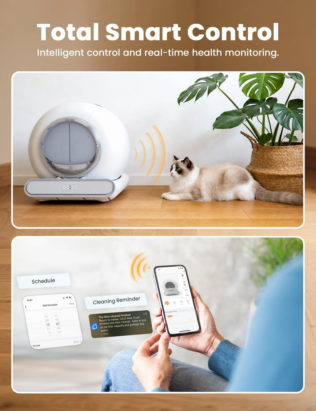 Self Cleaning Litter Box, Integrated Safety Automatic Cat Litter Box Self Cleaning 65L+9L for Multiple Cats, App