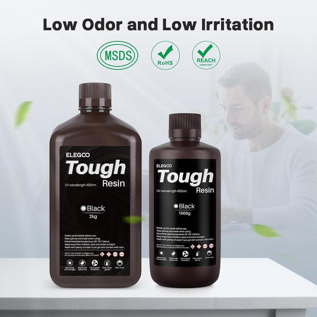 ELEGOO Tough Resin, 3D Printer Resin for DLP LCD 3D Printers Black 1000g | with High Impact Resistance and High