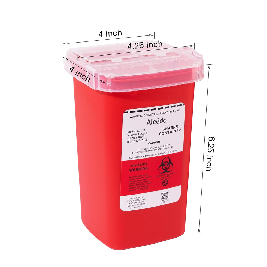 1 Quart Sharps Container (3-Pack) for Needle & Syringe Disposal | Small & Portable, Built-In Needle Removal Port