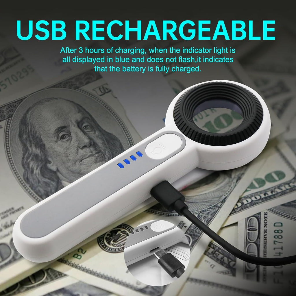 Handheld Magnifier 60X with UV&LED Lights Jeweler Loups Magnifying Glass with 30mm Optical Lens, Touch Light Control