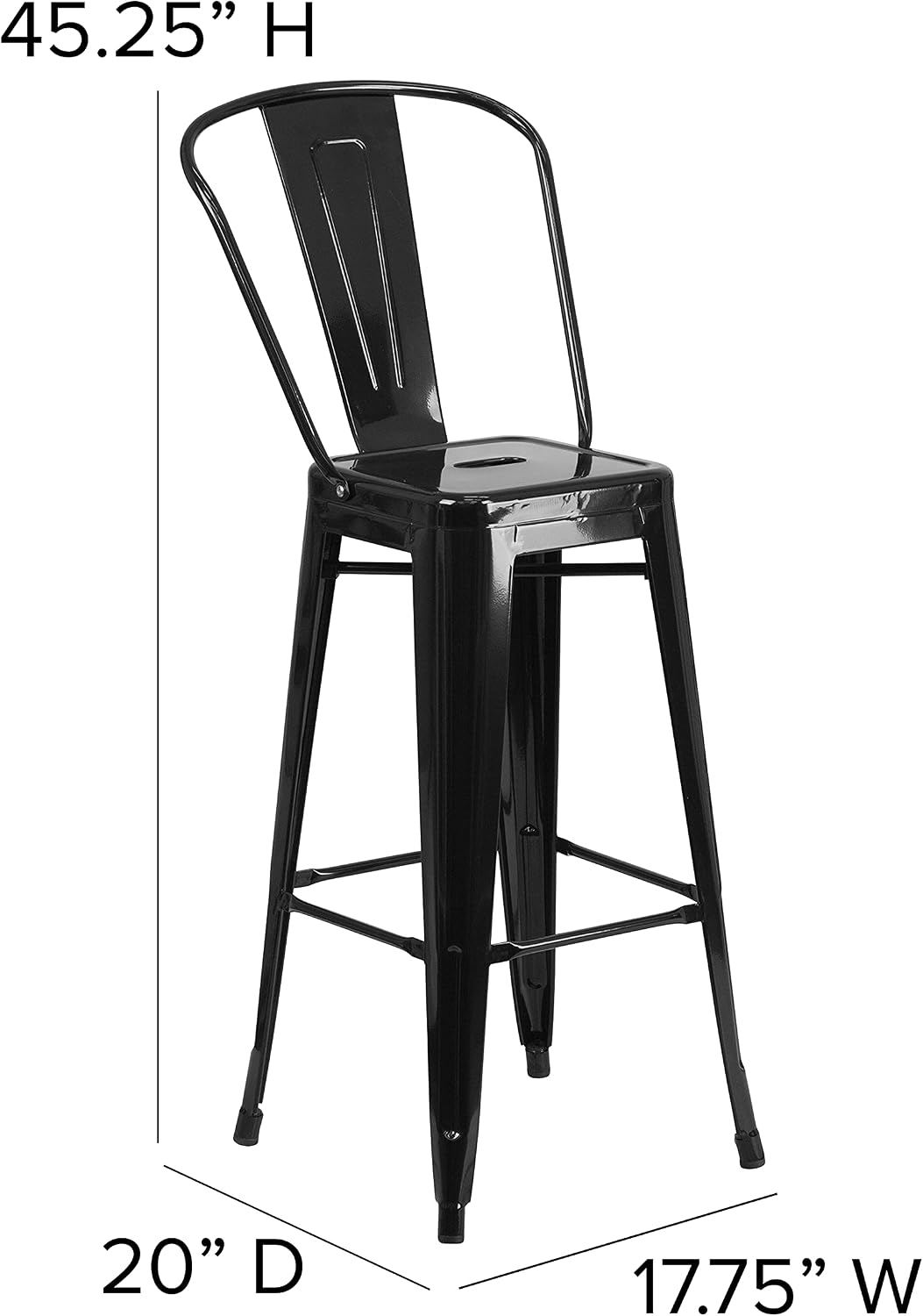 Commercial Grade 30" High Black Metal Indoor-Outdoor Barstool with Removable Back