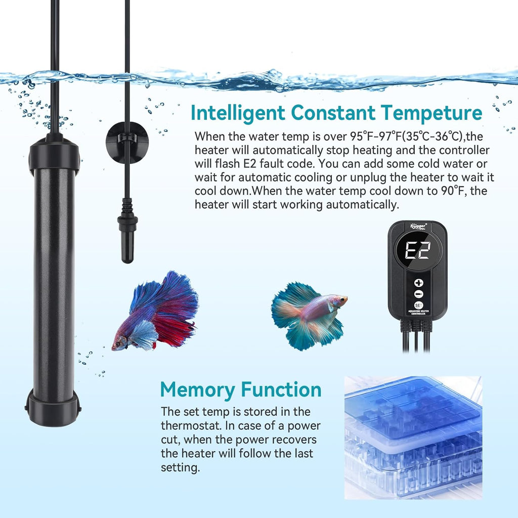 Marine Aquarium Heater 100W,Titanium Heater with Digital LED Controller & Temperature Probe,Submersible Fish Tank