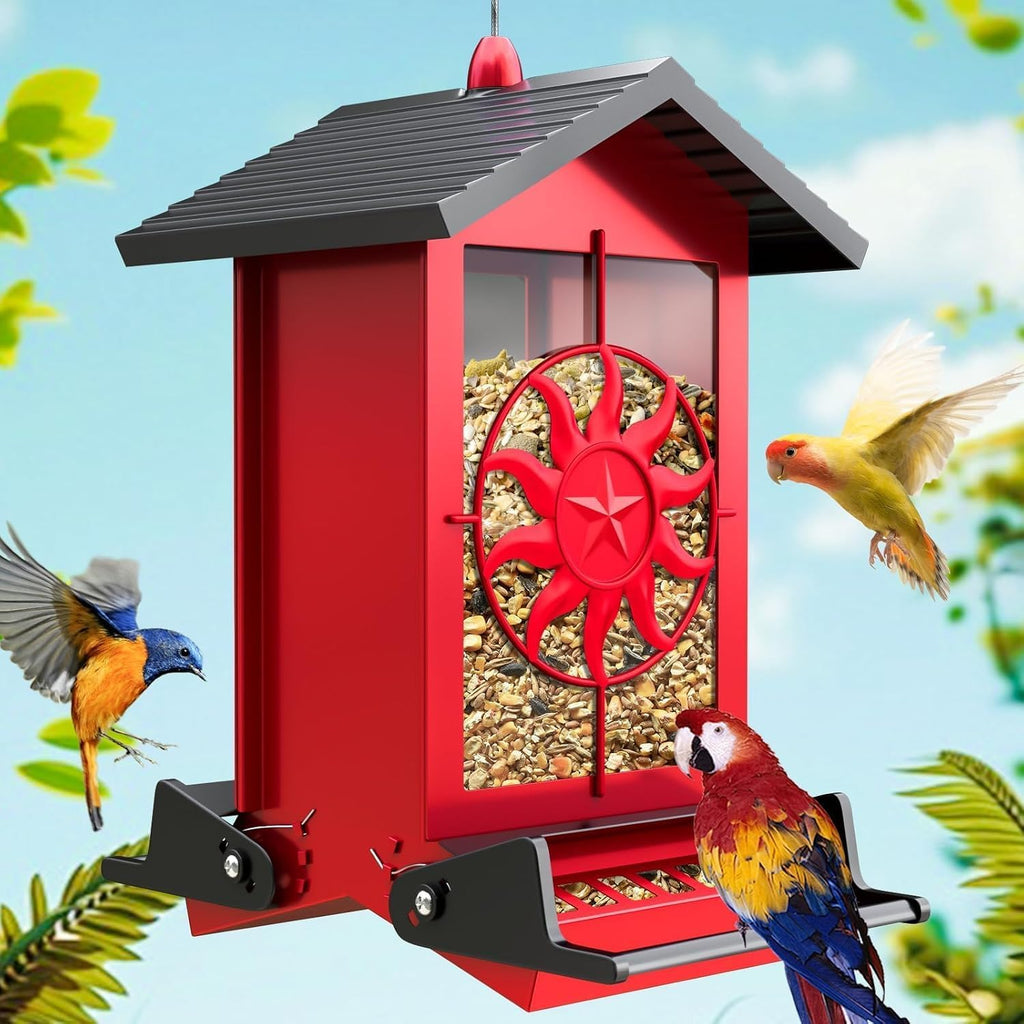 Squirrel Proof Bird Feeders for Outdoors with Weight-Activated, 5LB Large Metal Wild Bird Feeders for Cardinals,Blue