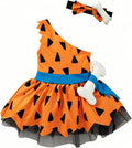 Baby Girls Princess Cavegirl Pebbles Costume Halloween Outfit | toddler birthday party dress Romper With Headband
