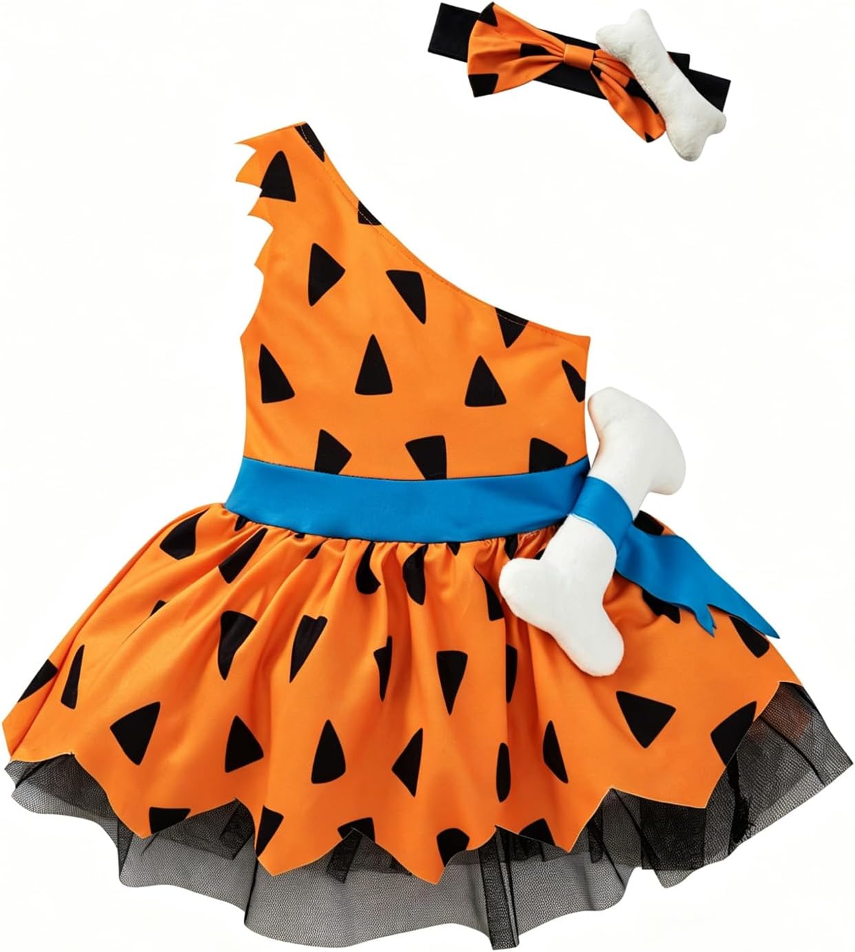 Baby Girls Princess Cavegirl Pebbles Costume Halloween Outfit | toddler birthday party dress Romper With Headband