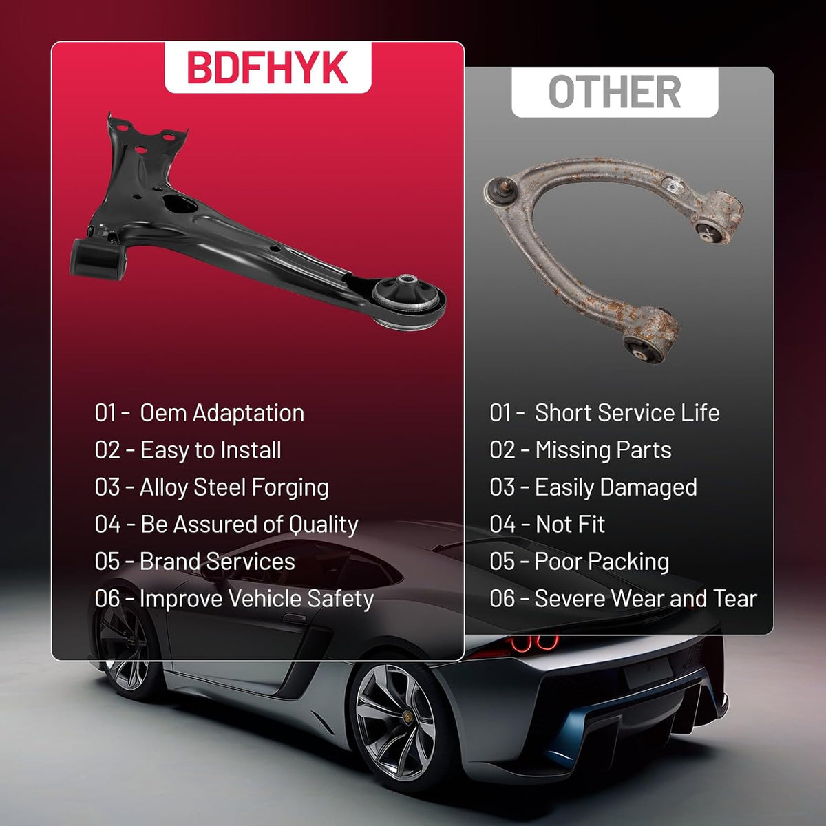 BDFHYK 12pc Front Lower Control Arm with Bushings for Toyota Corolla 2003-2008, OE K640361 K640360 K90309 K80230 EV470 ES80432 ES80431, Driver & Passenger Side Suspension Steering Kit with Boots