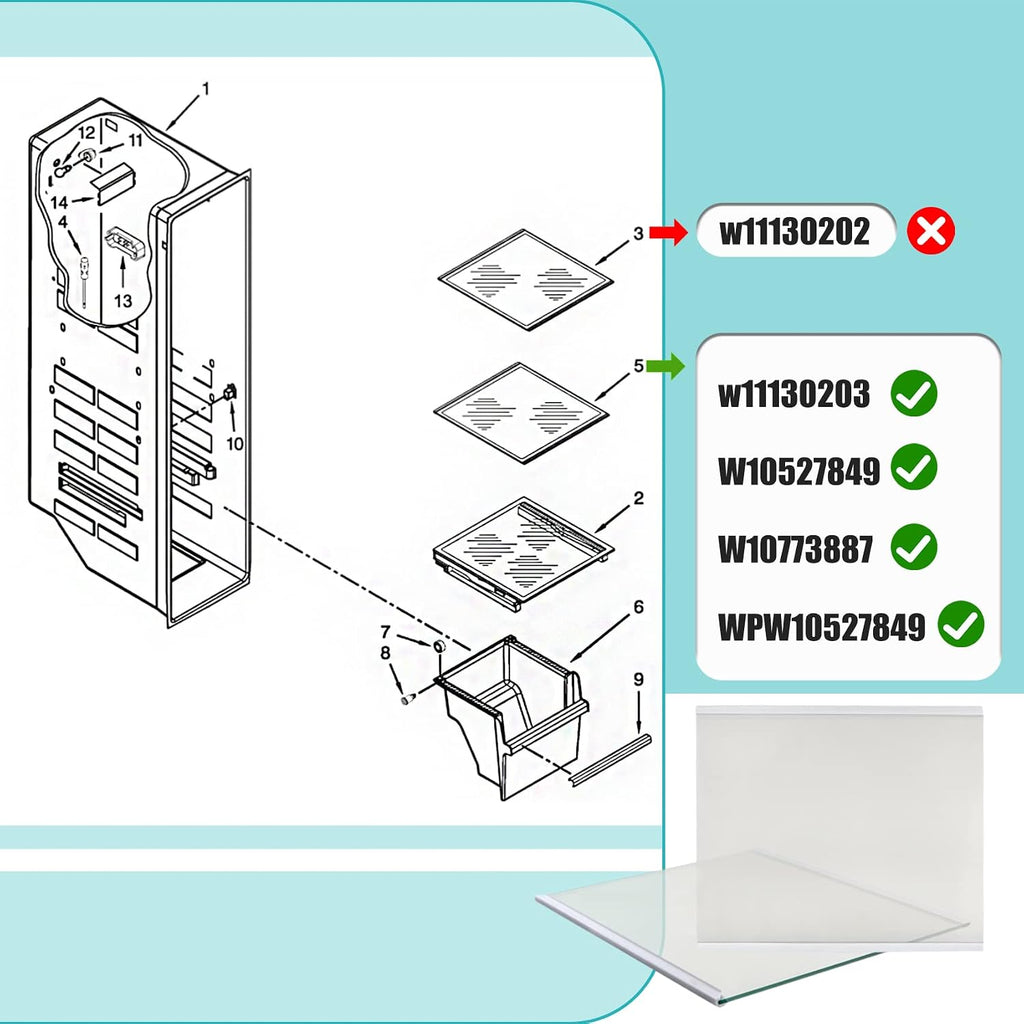 Upgraded W11130203 Freezer Shelf 11.7"×10", fits Whirlpool WRS571CIHZ