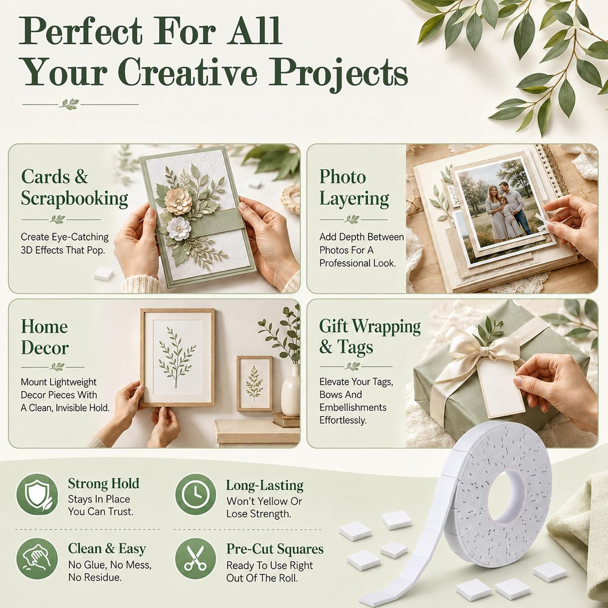 2 Roll Precut Double Sided Foam Tape 7/10X1/2 Inch Approx 330 Pcs