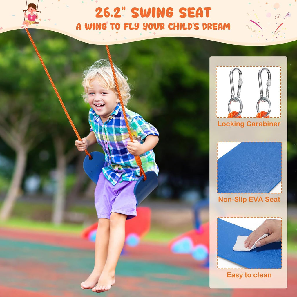 Swing Set for Backyard, 32" Saucer and Belt Seat, 440 lb Frame | 2 swing styles in one frame: 32" saucer for sharing