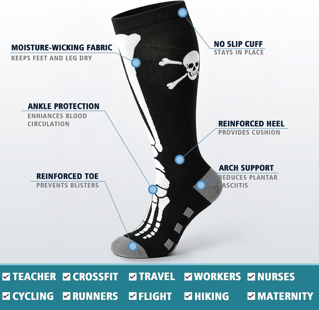 4 Pairs Wide Calf Compression Socks for Women Men 20-30 mmHg Knee High
