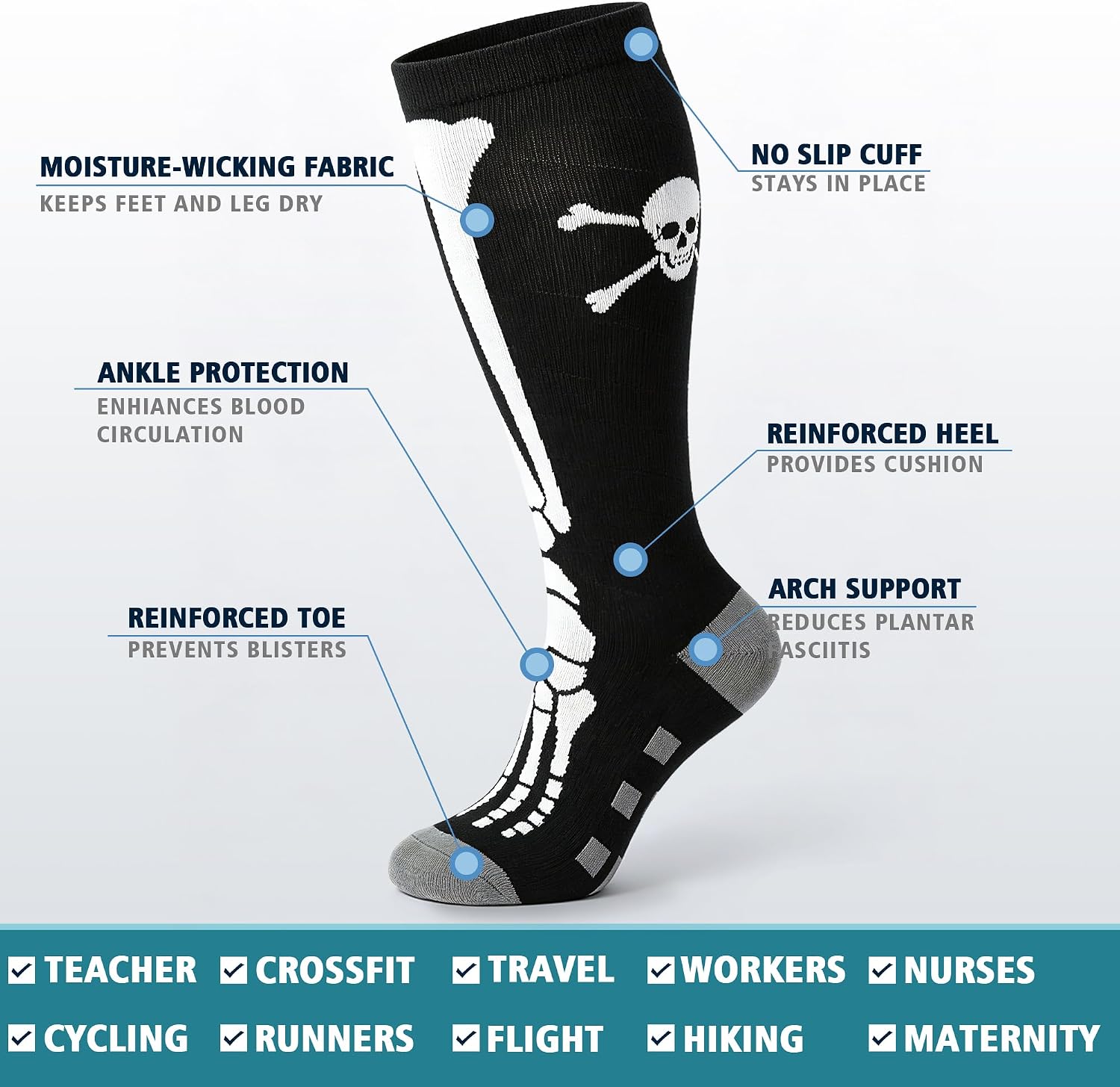 4 Pairs Wide Calf Compression Socks for Women Men 20-30 mmHg Knee High