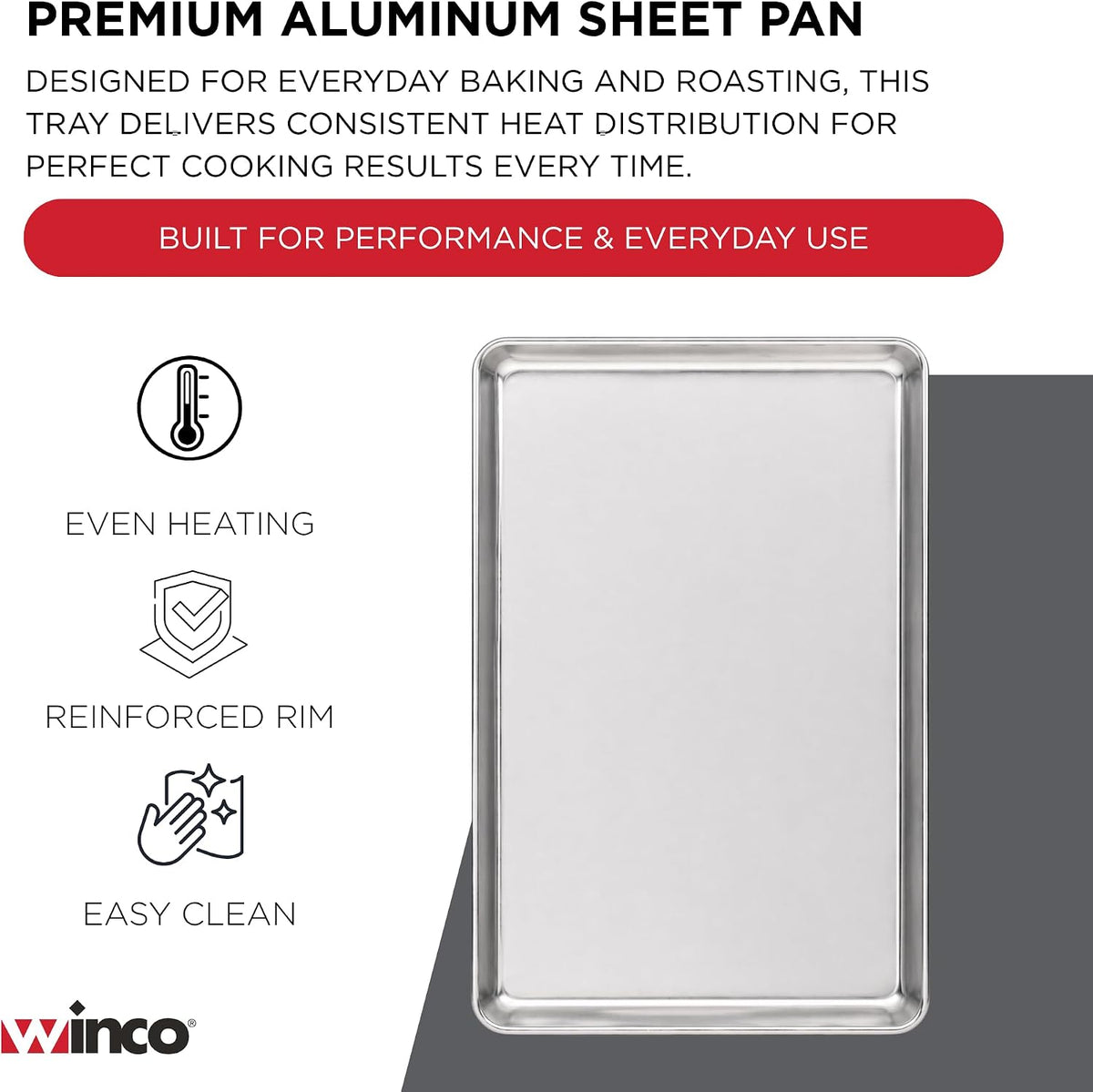 13" x 18" Aluminum Sheet Pan, 1/2 Size, Reinforced Rim, Closed Bead