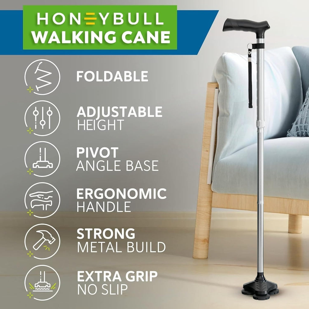 Walking Cane for Men & Women Foldable, Adjustable, Heavy Duty, Free Standing, All Terrain, Collapsible Walking Sticks