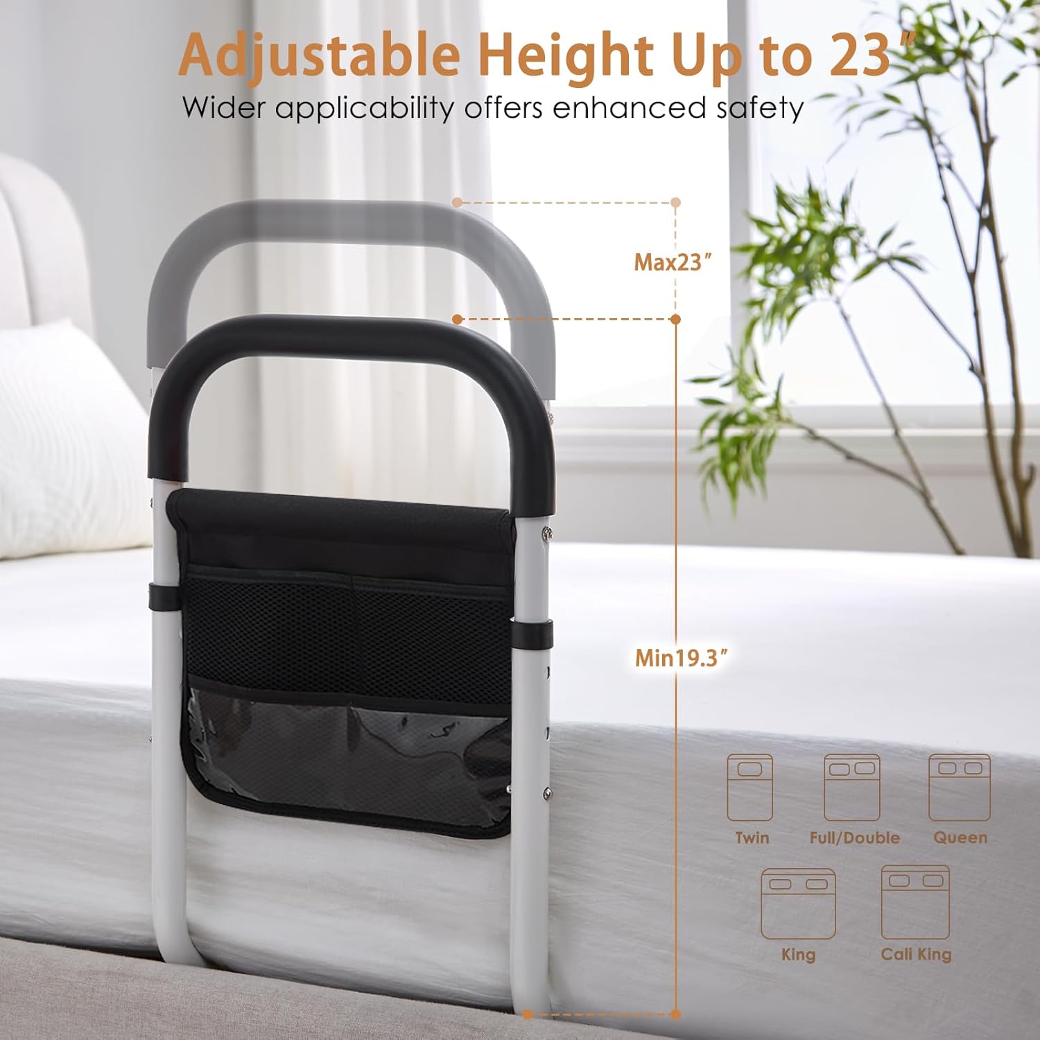 Bed Rails for Elderly Adults Safety, Bed Assist Rails for Seniors, Adjustable (19.3"-23") with 0.47 in Thick Steel