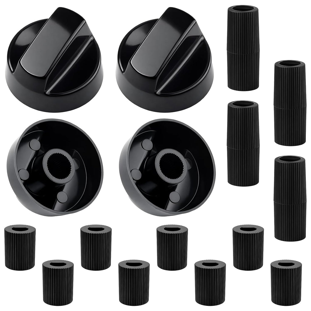 Universal Control Knobs Replacement Kit - 4 Pack Black Oven Control Knobs Replacement with 12 Adapters, Upgraded