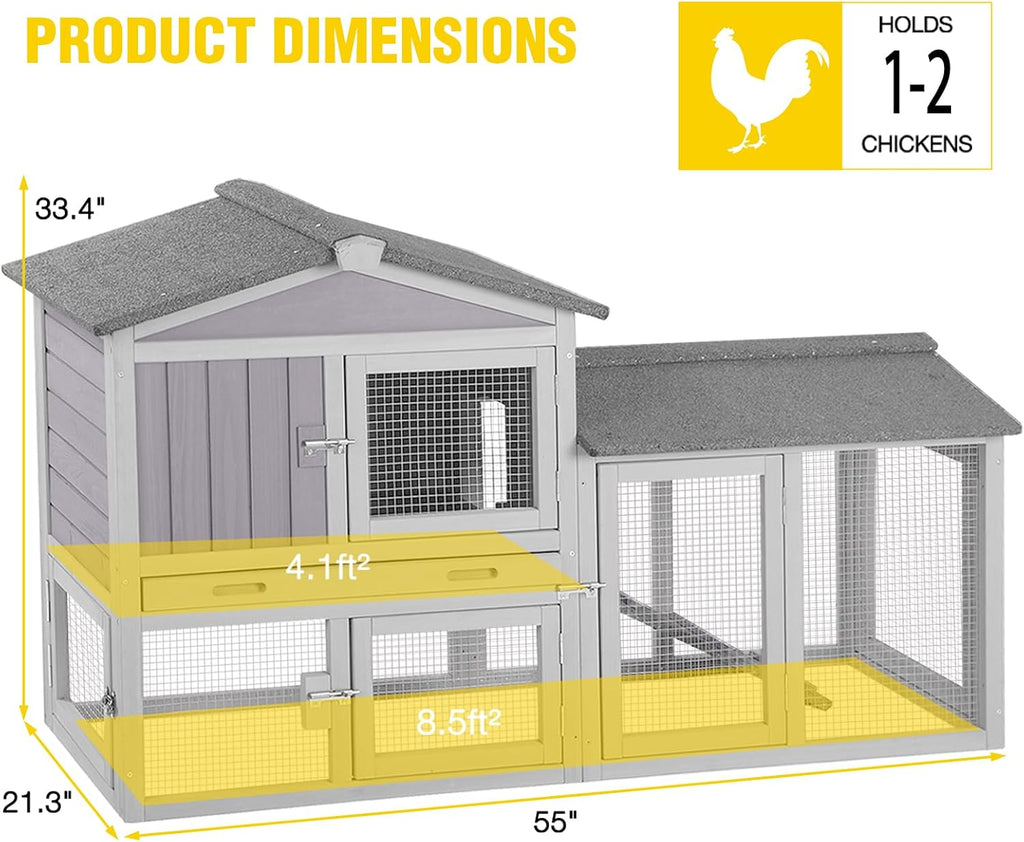 Chicken Coop for 2 Chickens, Wooden Duck House Outdoor Hen House Poultry Quail Cage-Expandable Design