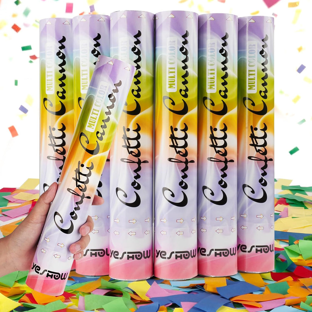 Confetti Cannon Poppers, YESHOW Bidegradable Multicolor Paper, 6 Pack