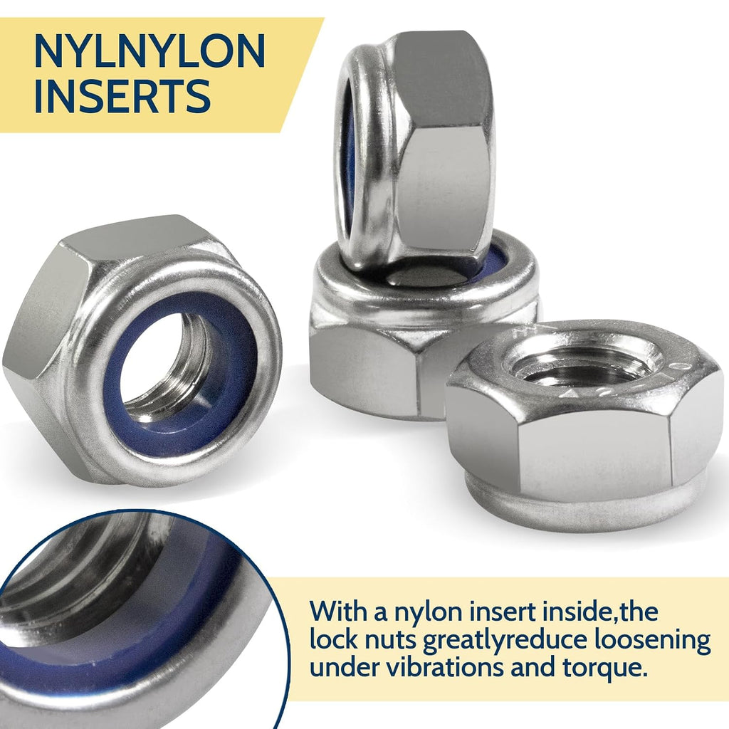 M10-1.5 Lock Nut, 30Pcs Stainless Steel Nylock Insert Locking Nut