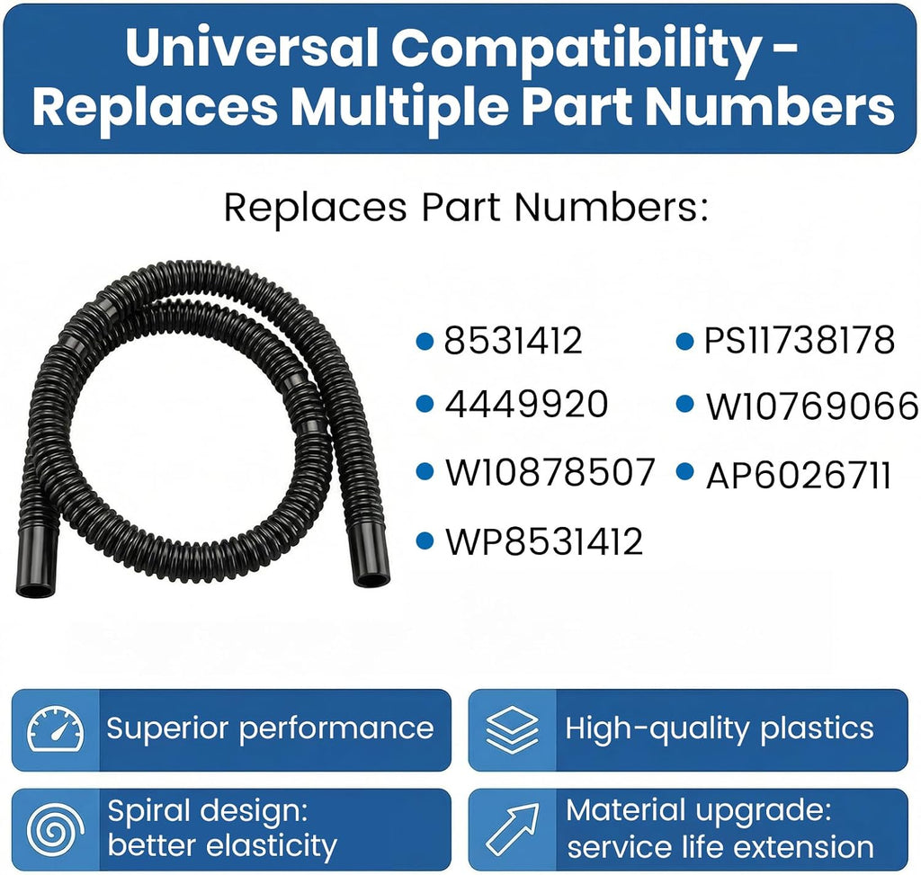W10878507 Dishwasher Inlet Hose - 26-inch long dishwasher hose, compatible with Whirlpool, Kenmore, KitchenAid, and Maytag dishwashers. Replaces GU2300XTVT0, GU3200XTVY2, WDTA50SAHZ0