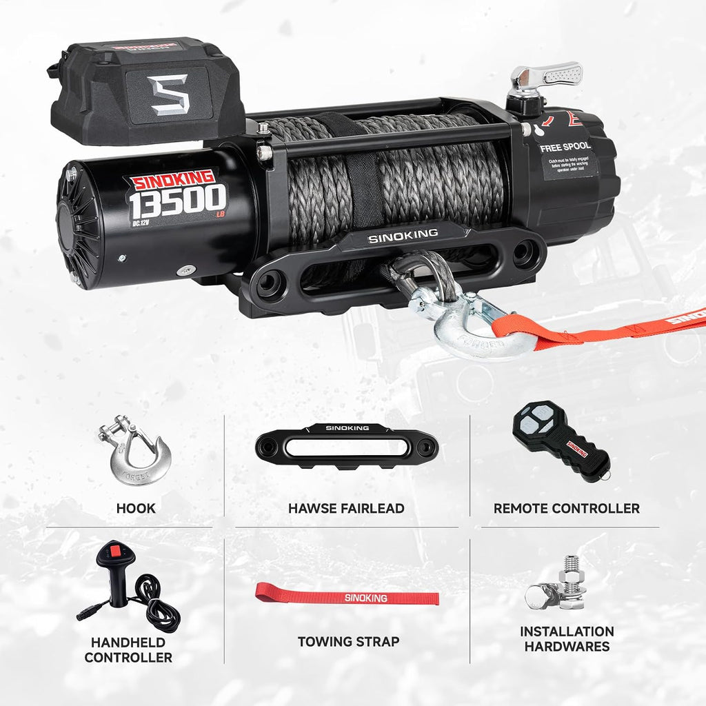13500 lb Electric Winch for Jeep, Truck, SUV, Trailer Winch & Boat Winch – Heavy Duty Synthetic Rope 12V Winch