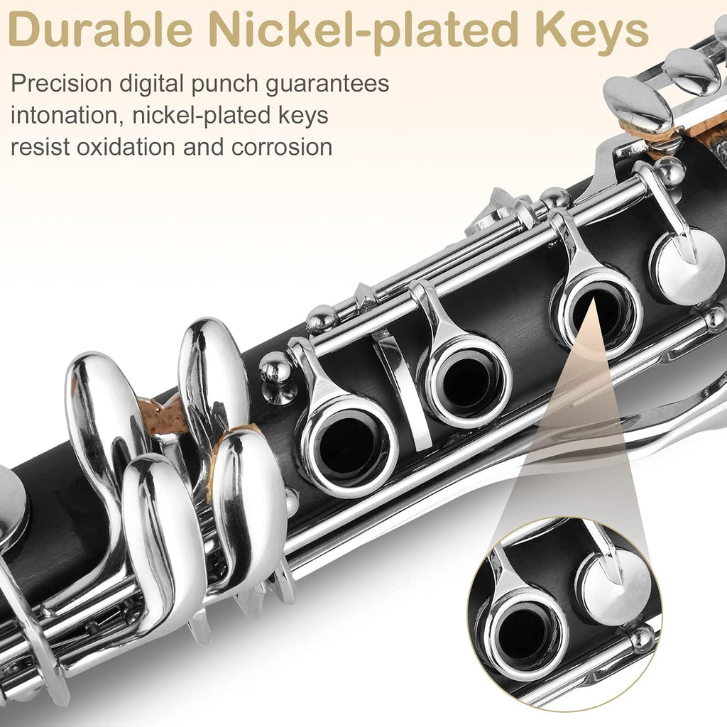 B Flat Clarinet with Gig Case for Beginners Student, Black | Band & Orchestra Bakelite Clarinete Set, Musical