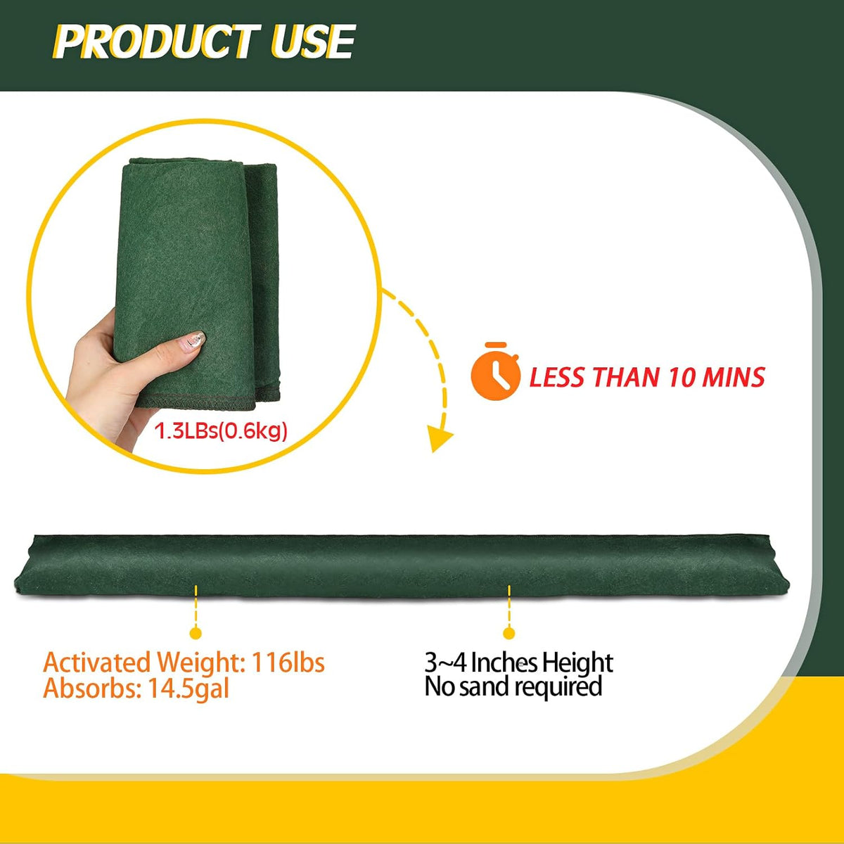 5 Pcs Water Barriers for Flooding 5ft x 6.5in Sandless Sandbag | Reusable Absorbent Alternative at Door Garage