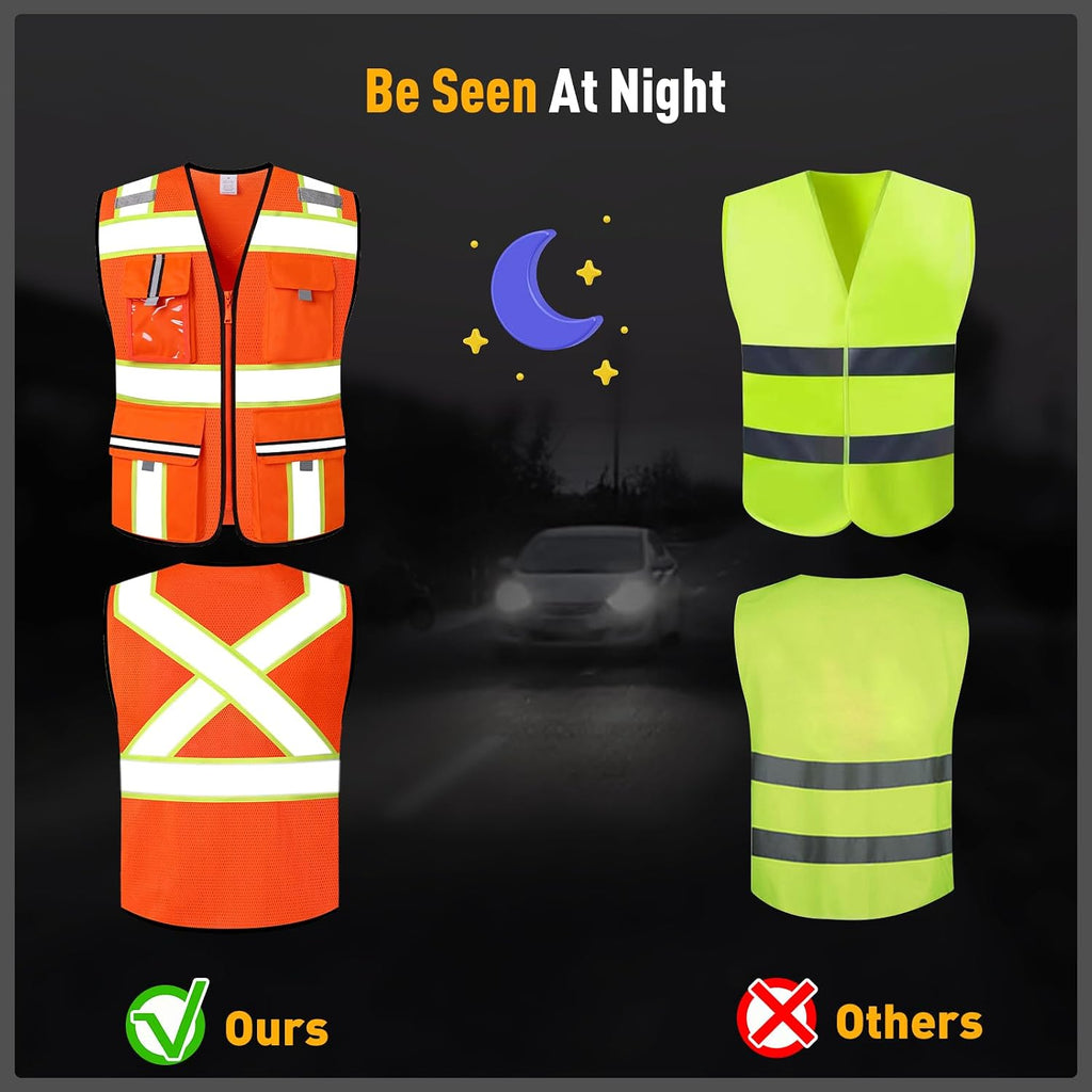 Class 2 Safety Vest with Zipper Front and multiple Pockets, High Visibility Vest, Meets ANSI/ISEA Standards