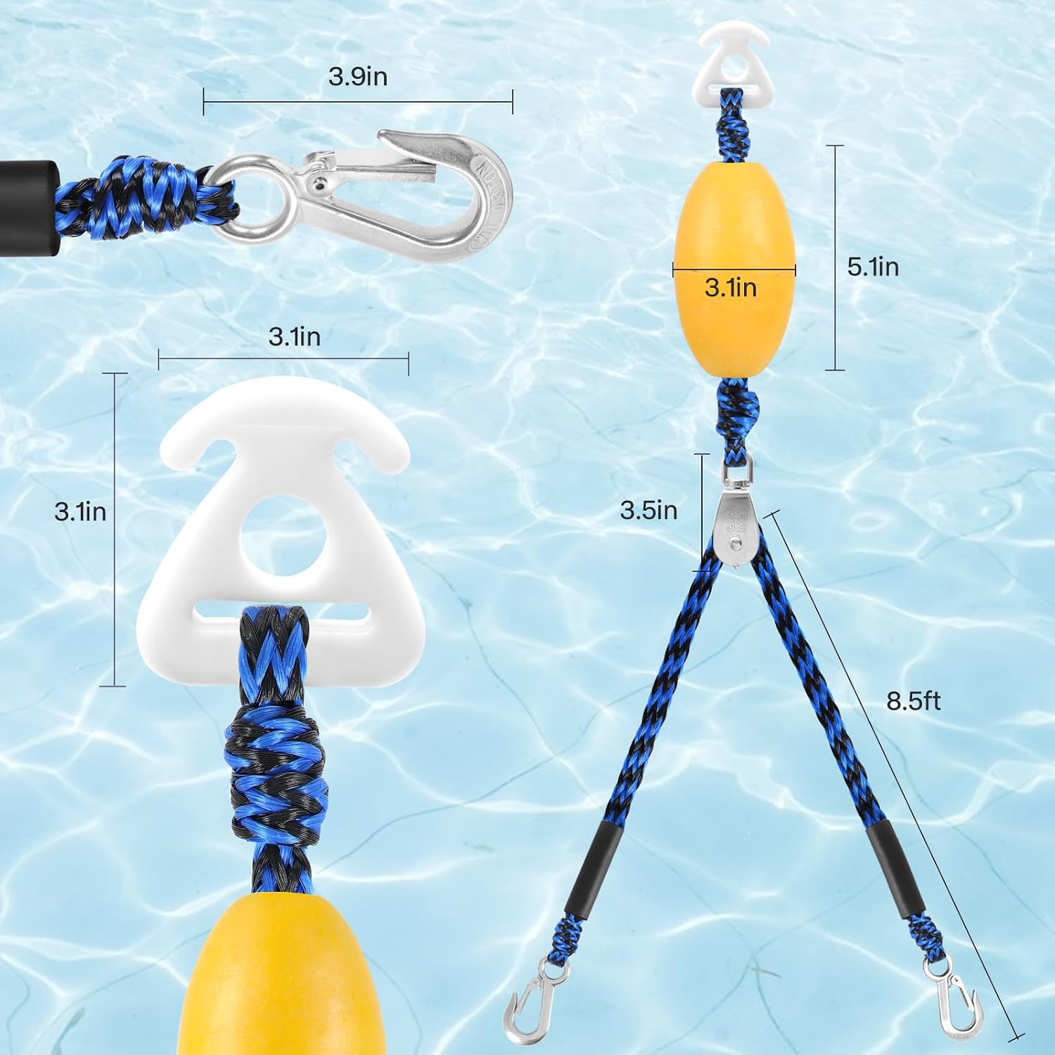 Heavy Duty Boat Tow Harness for Tubing, Water Sports Tow Rope for Boat Towables & Tubes, Self Centering Tow Harness