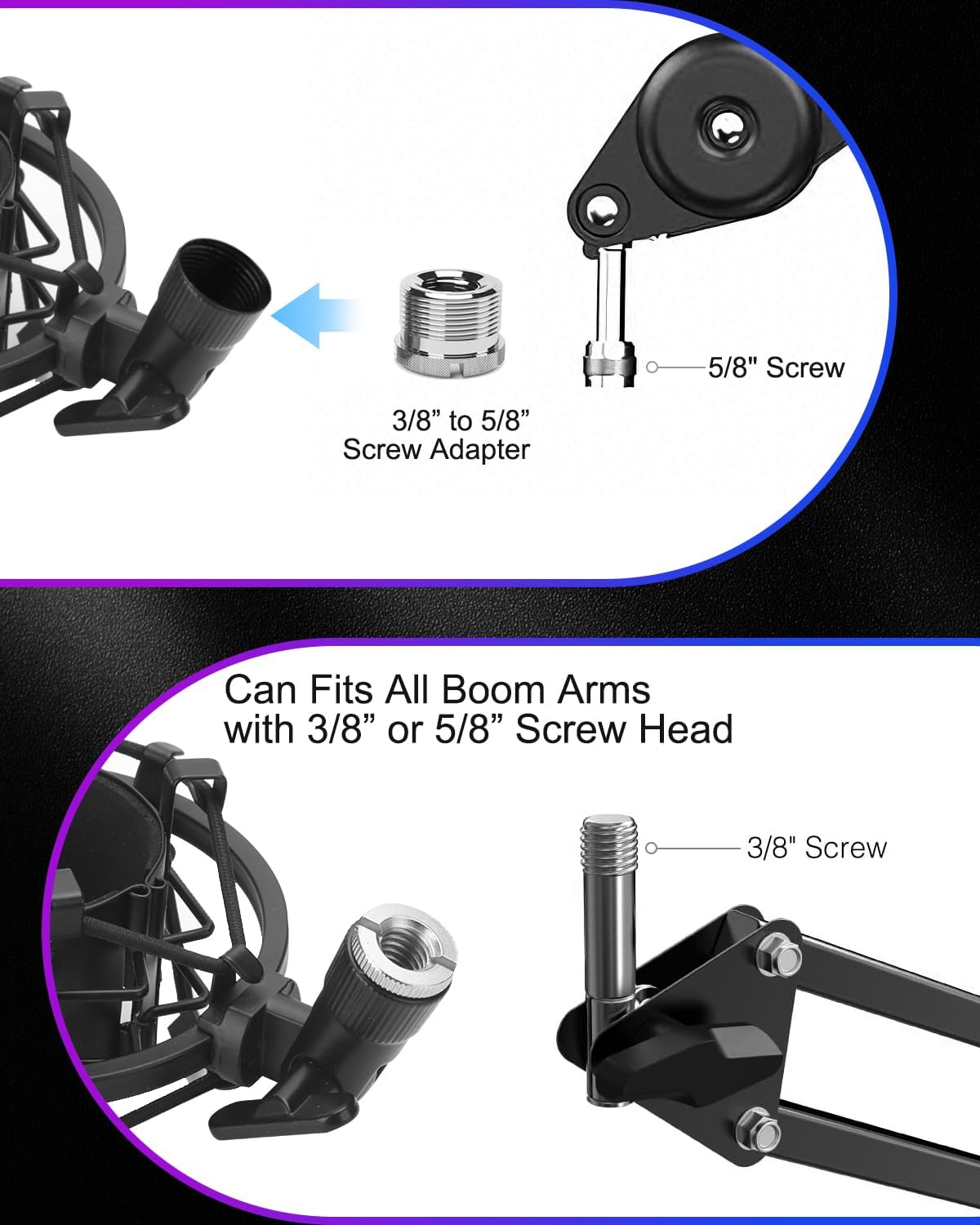 Universal Microphone Shock Mount, Mic Clip Holder for Diameter 47mm-53mm Mic Anti Vibration Adjustable High Isolation