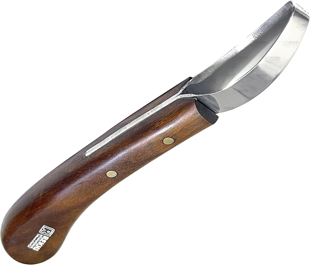 Rekhi Farrier Loop Knife with Wooden Handle – Precision Hoof Care Tool for Horses, Cows, and Goats, Durable
