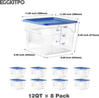 8 Pcs 12 QT Food Storage Container with Blue Lids, Handle BPA-Free Polycarbonate Hot Cold Resistant Large Square