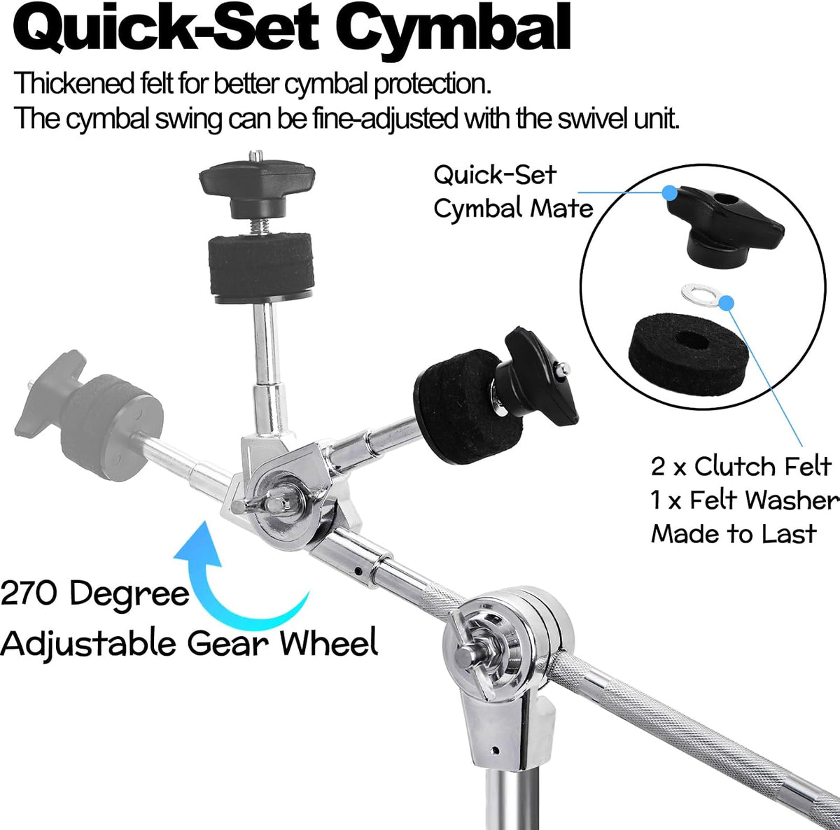 Cymbal Boom Stand Adjustable Height 30"-58", Double Braced Tripod Cymbal Straight Stand with Non-slip Rubber Feet for