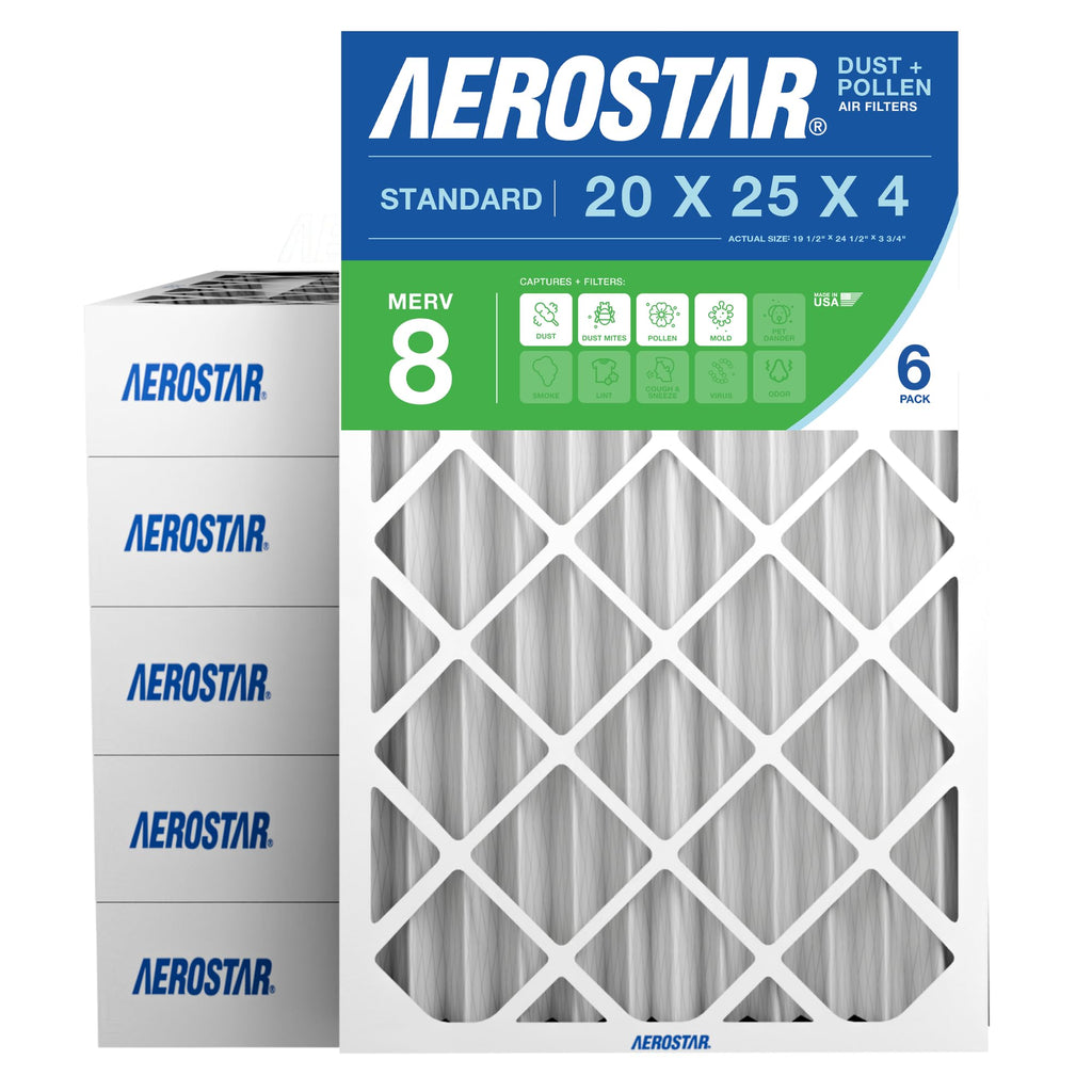 Air Filter 20x25x4 MERV 8 AC Filter, HVAC, Furnace Filter, 6 Pack
