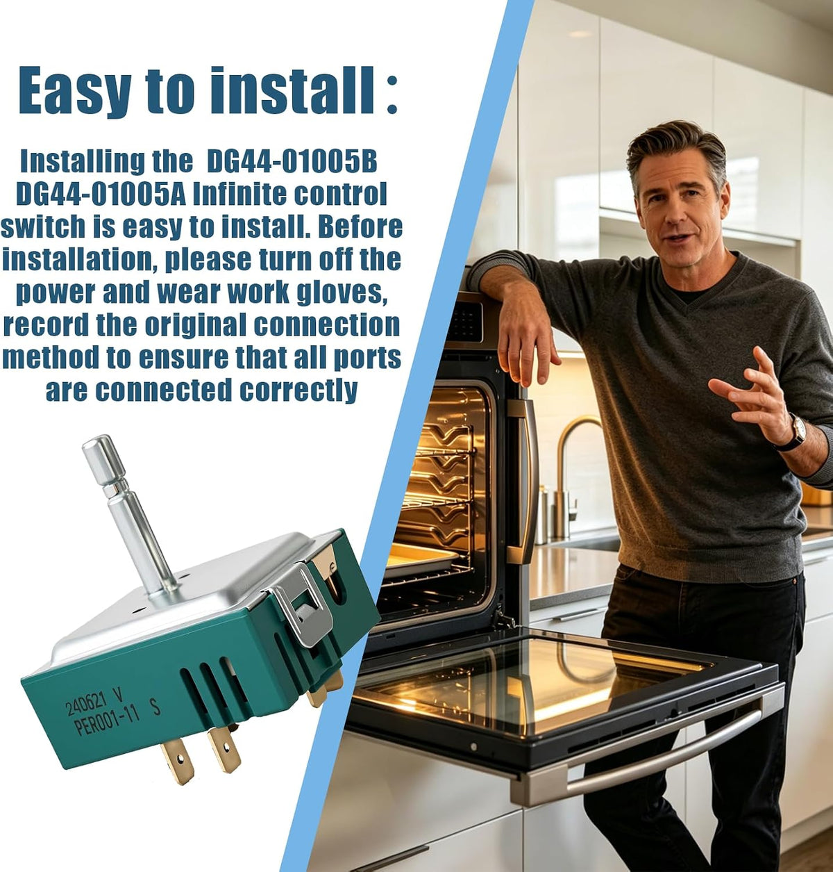 DG44-01005B DG44-01005A Fits For Samsung Dual Infinite NE59M6850SS NE58K9850WG Range Oven Surface CKD01005BX Element Control For Stove Infinite Switch Replaces DG44-01005A CKD01005BX