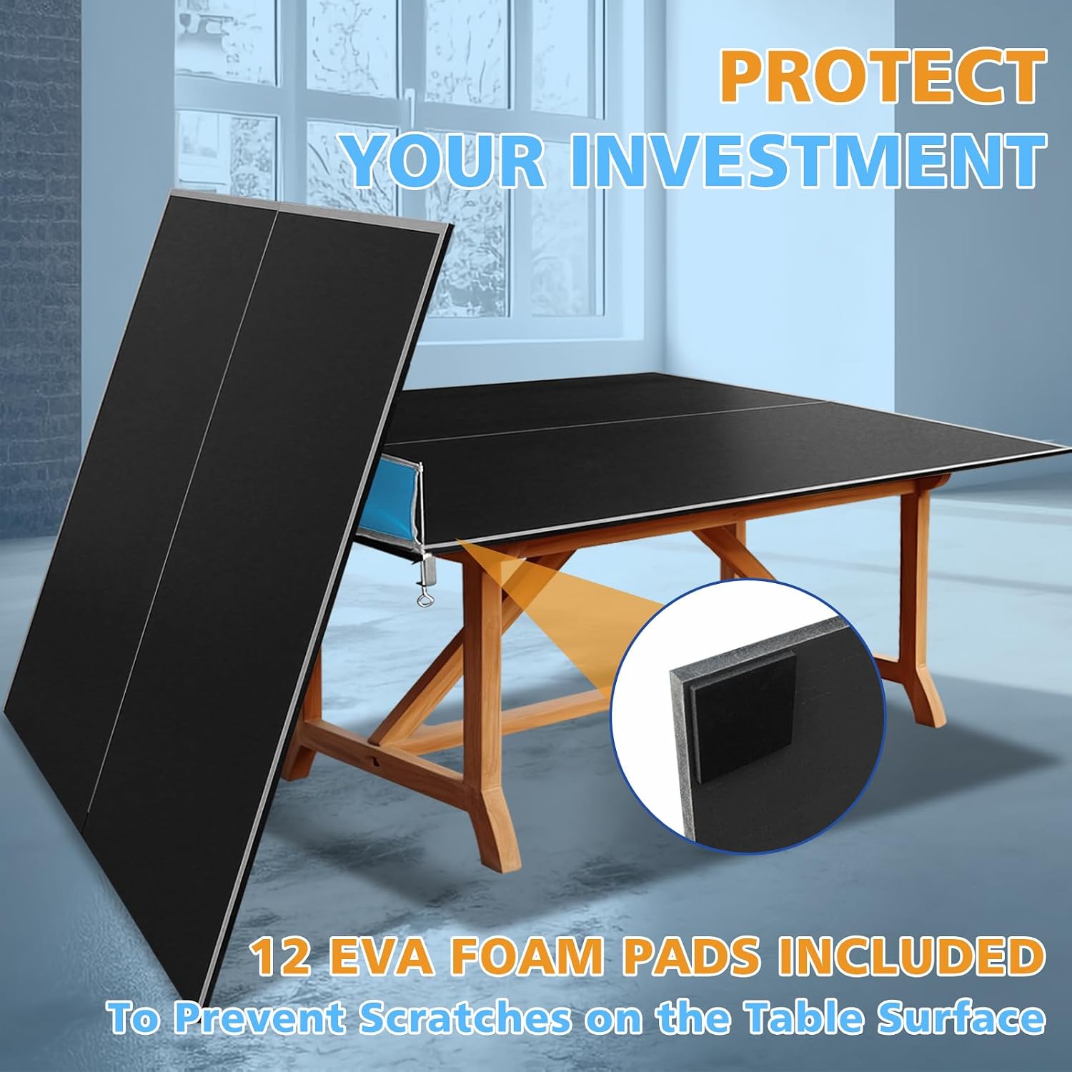 8.5ft Mid-Size Foldable Ping Pong Conversion Top, Portable Table Tennis Table Top with EVA Foam Pads & Net