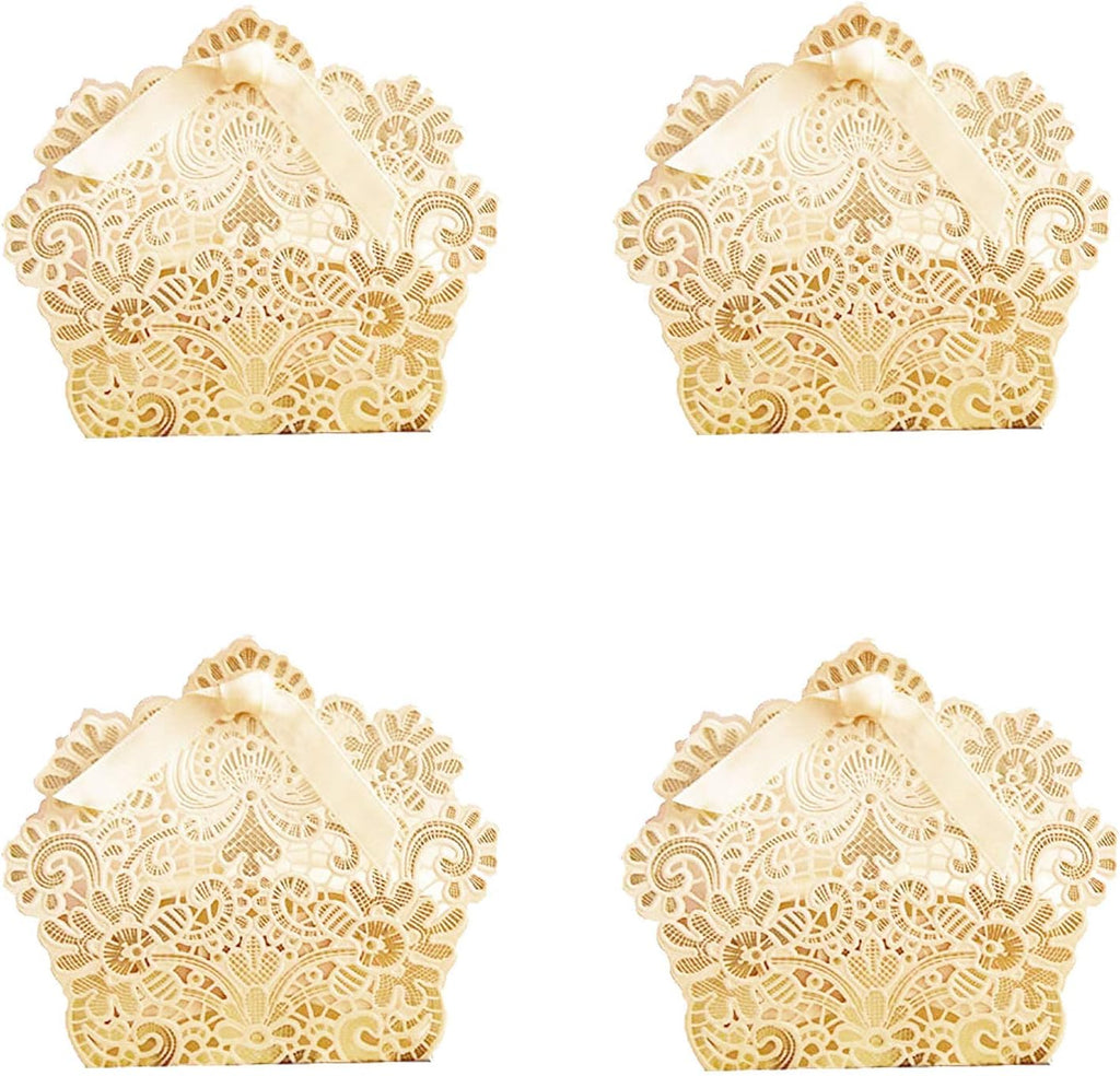 50 PCS Laser Cut With Ribbon Wedding Party Favor Box, Wedding Gift Box, Chocolate Candy and Gift Boxes Paper bags for